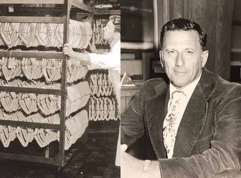 (Left) Vintage Jason's Foods Photograph of Founder Richard Lucaccioni Working in Meat Factory. (Right) Vintage Jason's Foods Photograph of Thomas Lucaccioni